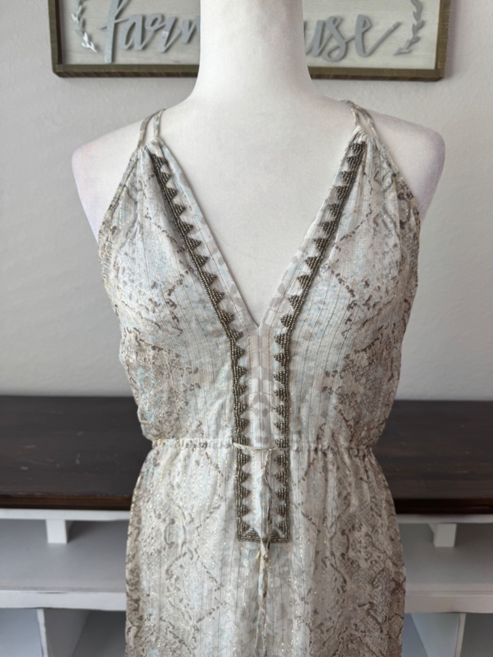 Hale Bob 100% Silk Beaded Snake Print Maxi Dress Women's Size S KK - Picture 2 of 10